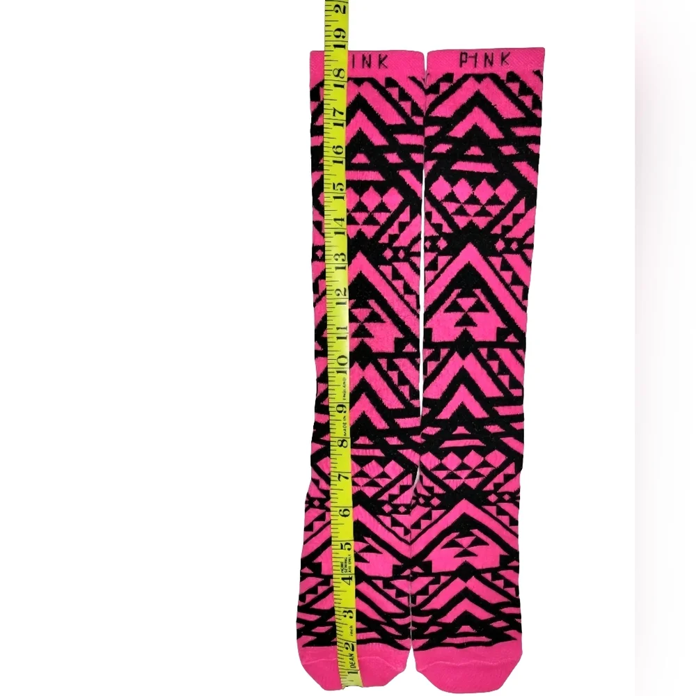 VS Pink 2 Pair Knee High Socks Bundle - Gray/Pink & Black/Pink Tribal Print